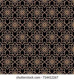 Abstract dark seamless flower pattern in oriental style. Vector geometric Arabian background. Islamic texture,graphic arabic pattern
