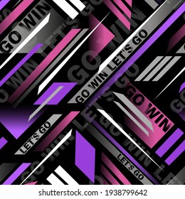 Abstract dark seamless grunge pattern for girl. Urban style modern background with lines and sports elements, words. Modern creative wallpaper 