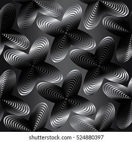 Abstract dark seamless pattern. Floral background wallpaper illustration with abstract 3d  flowers and 3d ornaments.Vector modern dark black endless texture.