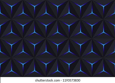 Abstract Dark Seamless Pattern. Vector Geometric Background with Hexagons. Blue and Cyan Color