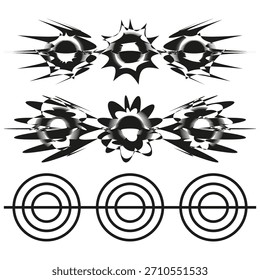 Abstract dark shapes. Explosive spike elements. Geometric line Vector. Black white design set. EPS 10.