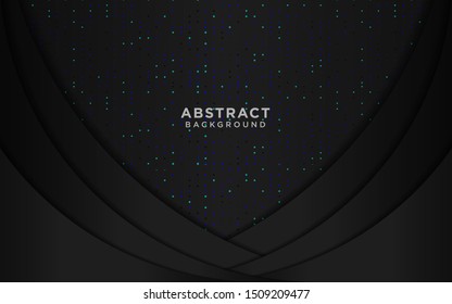 abstract dark and silver background with overlapping wave circle and glitters premium vector