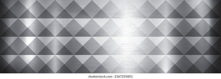 Abstract dark silver metal mosaic panoramic background, square shapes. Iron, Steel. Vector geometric illustration. Checked metal aluminum pattern background for web design, print , advertising. Vector