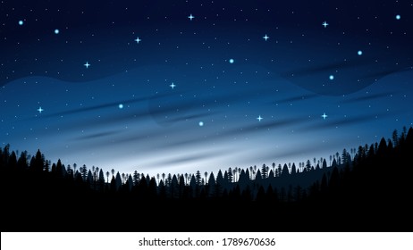 Abstract Dark Sky Gradient Background Vector With Stars And Forest Vector Design Style Landscape Nature