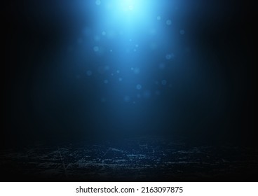 Abstract dark space with blue light rays and reflections, vector illustration.