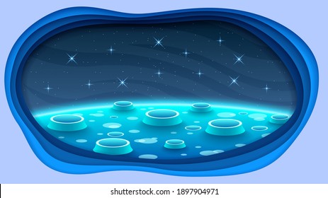 Abstract Dark Space Paper Cut Sky Background With Stars Moon Vector Design Style