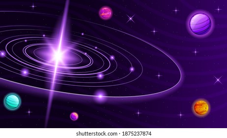 Abstract Dark Space Universe Background Planets Stars With Glow Vector Design Style Landscape Nature