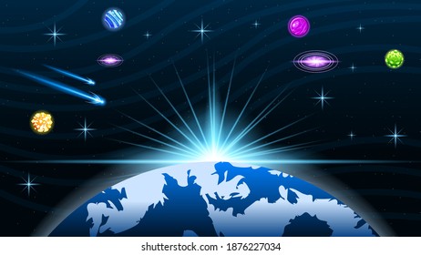 Abstract Dark Space Universe Background Planets Stars With Glow Vector Design Style Landscape Nature