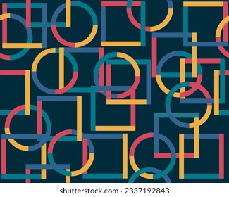 Abstract dark square and circles geometric shapes seamless pattern, for background or decoration of footage or content, colorful,dark theme, black and white, modern, license-free, commercial vector, I