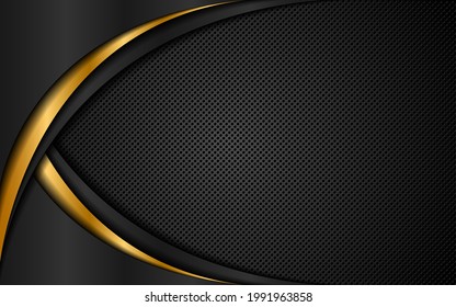 Abstract dark steel mesh background with golden glow lines. Free space for design. Modern technological innovation concept background.