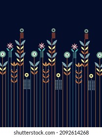 Abstract dark striped background with vibrant floral elements