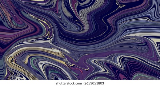 Padrão de espiral escuro abstrato com tons violeta, preto e bege profundos criando uma textura hipnótica e fluida. Ideal para planos de fundo, elementos de design ou exibições de arte digital.