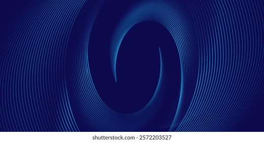 Abstract Dark Swirl With Radiant Blue Line Patterns on dark blue backhround, Spiral lines. Geometric oval pattern. Futuristic technology concept. Vector illustration