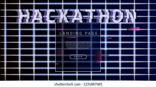 Abstract Dark Synthwave Style Background for AI (artificial intelligence) conference, Big Data meetup, Hackathon. Retrowave/ Vaporwave style Web Page Template with Holographic Laser Grid.