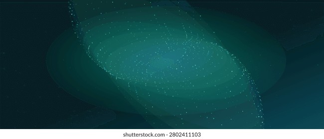 Abstract Dark Teal and Green Cosmic Vortex Background - Futuristic Digital Technology Wave with Glowing Particles, Starry Space Graphic Design Template