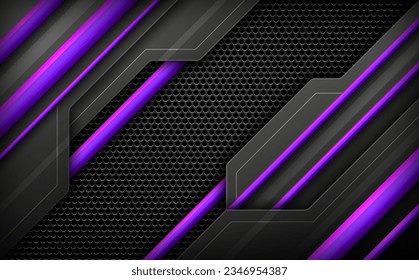Abstract Dark Technology Black and Purple Gaming Backdrop Banner, Futuristic Metal Mesh Background for Gamers and Streamers