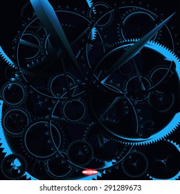 abstract dark time of business with clockwork isolated on technical background. vector illustration