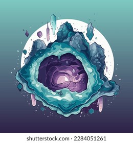 Abstract dark turquoise liquid vector geode. Cave, magic, floating stones. Turquoise and purple hoodie with alcohol ink effect.