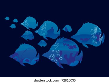 abstract dark underwater scene; all elements are on separate layers for easy editing