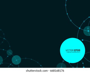 Abstract dark vector background with connected circles and dots.  Connection concept