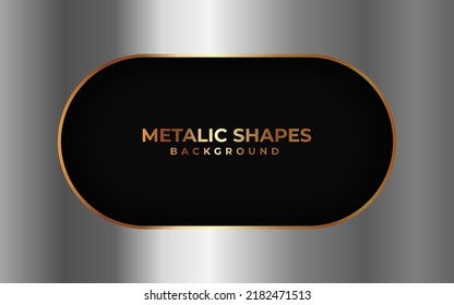 Abstract dark vector background with metal, and gold frame elements and place for text. Premium Vector.