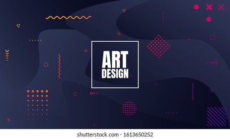 Abstract dark vector illustration. Fluid and liquid concept. Memphis pattern dark background. Pop art design. Black gradient color with design elements. Poster, banner, cover, website or game template