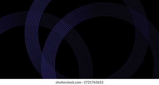 Abstractas líneas curvas de violeta oscuro sobre fondo negro de Tecnología cibernética, Ilustración vectorial.