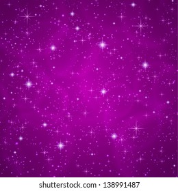 Abstract dark violet (petunia) background with sparkling, twinkling stars. Cosmic atmosphere illustration. Universe. Vector