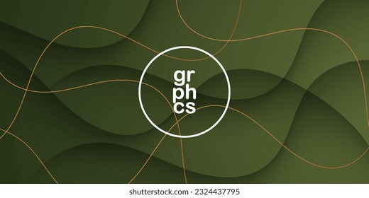 Abstract dark wave background colorful green gradient with shadow and gold wavy lines. Abstract simple background for banner, brochure,presentation design, and business. Eps10 vector