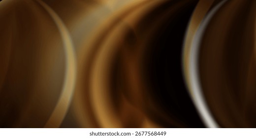 Abstract dark wave background with glowing curved lines, futuristic light streaks,modern texture in brown and gold gradient, digital art design.