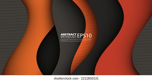 Abstract Dark Wavy Background Papercut Style. Black,gray, And Orange Elements.Gradient Overlap Design.Eps10 Vector