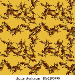 Abstract dark yellow and different shades of brown background as UFO camouflage. Seamless repeat bright pattern usable as camo, wallpaper, backdrop or for print for textile or wrapping paper