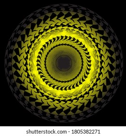 abstract dark yellow spirograph on black background. Spirograph decorative element for design.