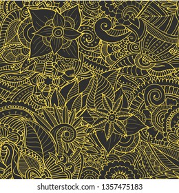 Abstract dark zentangle texture. Zentangle black seamless background