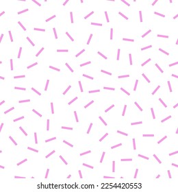 Abstract dash confetti pattern. Minimal seamless vector chaotic dashes pattern. Pink on white.