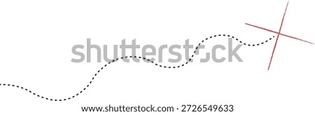 Abstract dashed line and red X sign on travel map.