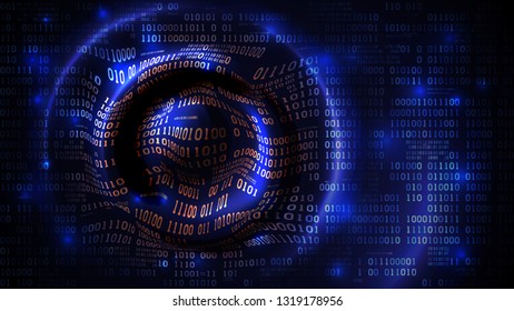 Abstract data array background, matrix futuristic cyberspace with digits, binary code and circular waves, firewall, big data, vector