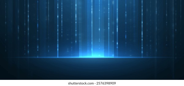 Abstract data background. Tech innovation, digital city, data technology, matrix cyber, datum connect, engineering network, wireless communication concept. Blue neon background.