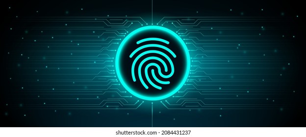 Datos abstractos Concepto de fondo de tecnología de ciberconexión de huellas digitales, idea de privacidad de la información, pantalla abstracta en color azul, tecnología de Internet de alta velocidad.