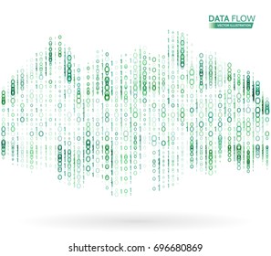 Abstract data flow background with binary code. Dynamic waves technology concept.  Vector illustration information stream.