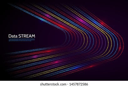 Abstract data flow background with colorful dots. Dynamic waves technology concept.  Vector illustration information stream.