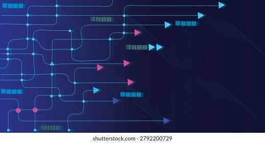 Abstract data flow background with neon arrows and network lines, digital information transfer, big data, innovation and future technology concep