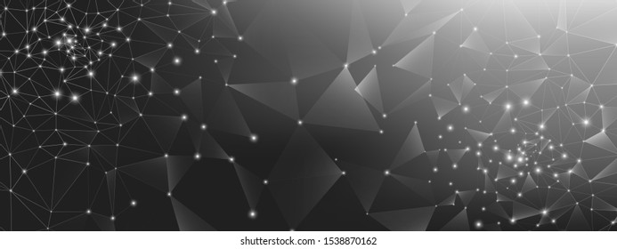 Abstract Data Flow. Dark Science Tech Network. Black Geometric Background. Gray Triangles Pattern. Technology Data. Monochrome Science Visualization. Dark Illustration. Science Wallpaper.