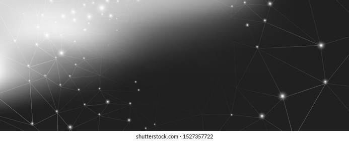 Abstract Data Flow. Gray Science Tech Network. Monochrome Futuristic Background. Dark Triangles Texture. Technology Data. Gradient Science Visualization. Gray Illustration. Vector Science Flyer.