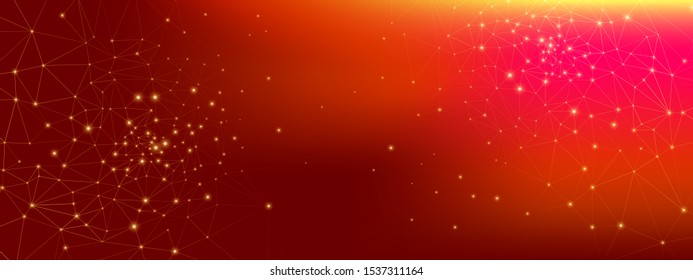 Abstract Data Flow. Science Visualization. Pink Geometric Illustration. Yellow Triangles Texture. Orange Data Tech Concept. Vector Science Flyer. Bright 3d Minimal Pattern. Red Technology Data.