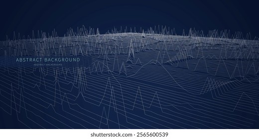 Abstract data graph from noisy  lines on blue background. Technology cyberspace concept.