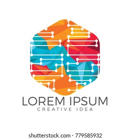 Abstract data sharing network logo design. Technology, computer, data and innovation logo design