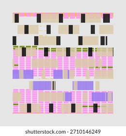 Padrão de Fluxo de Dados Abstrato com Formas Coloridas, Grade Geométrica com Blocos de Cores Repetidos