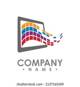 Abstract data tech logo vector design illustrator. Tablet data share vector illustration