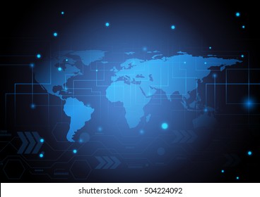 Abstract data technology with world map vector.